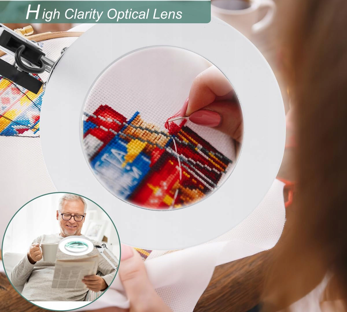 Stalinė lempa su didinamuoju stiklu, 5x didinimas, skirta kosmetologams, juvelyrams TECHREBAL