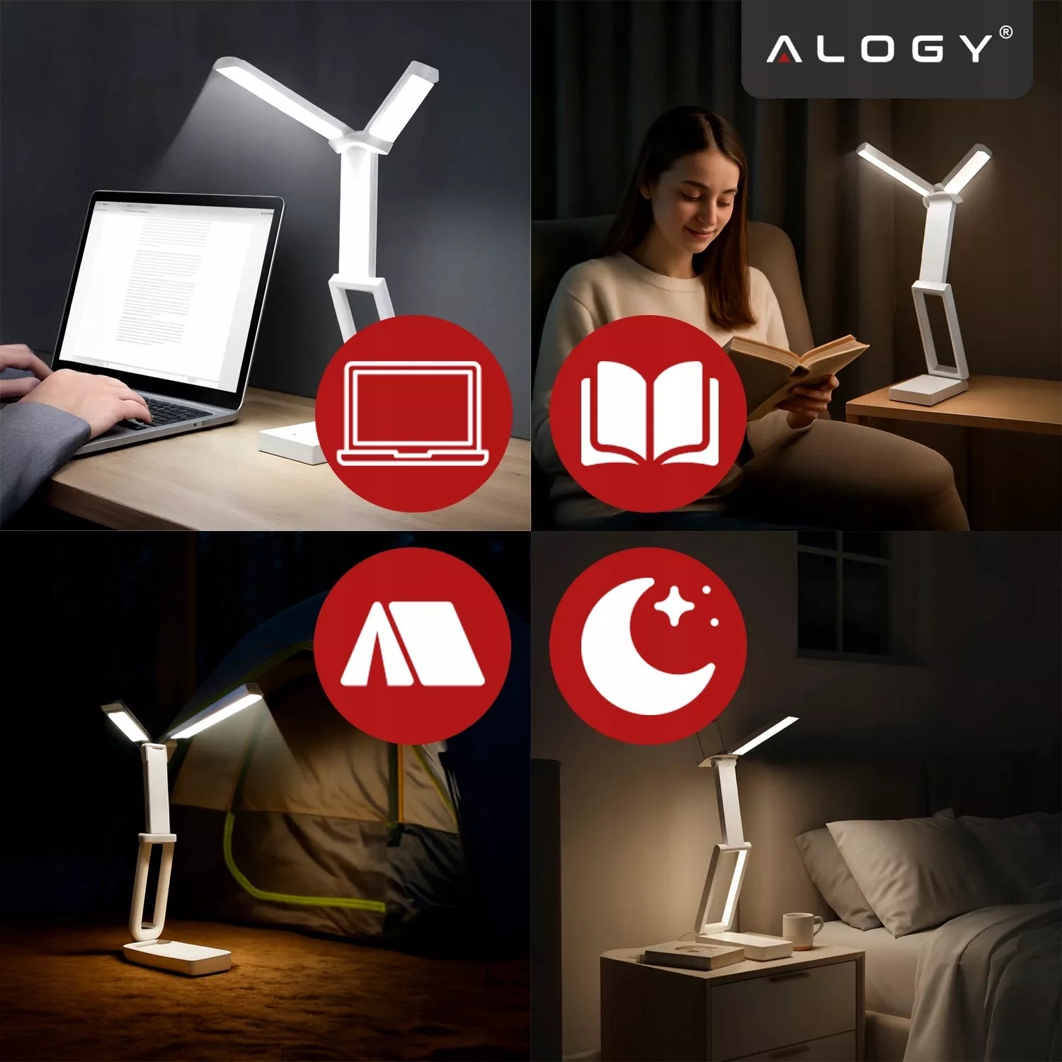 LED bevielė stalinė lemputė su akumuliatoriumi, skirta ant stalo, mokyklinė, balta, USB