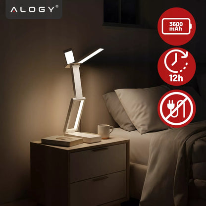 LED bevielė stalinė lemputė su akumuliatoriumi, skirta ant stalo, mokyklinė, balta, USB