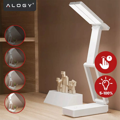 LED bevielė stalinė lemputė su akumuliatoriumi, skirta ant stalo, mokyklinė, balta, USB
