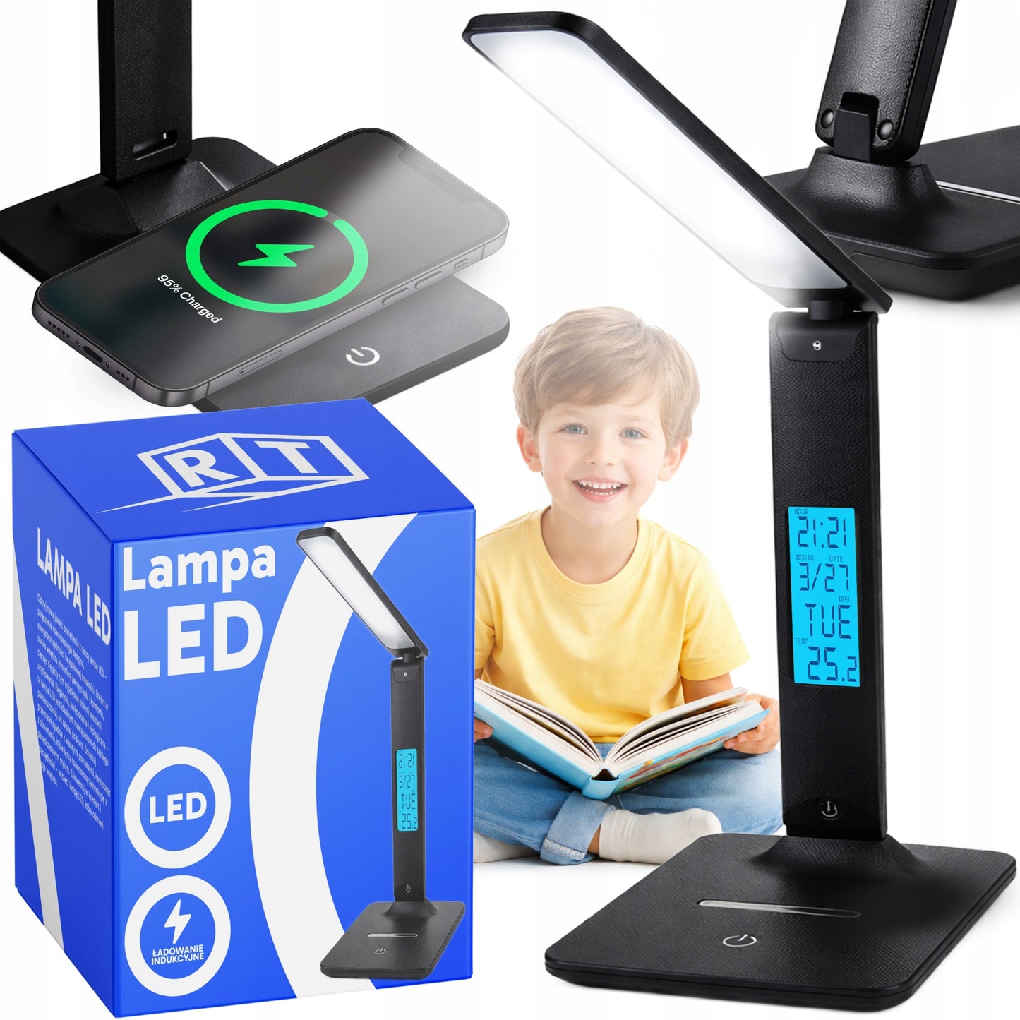 LED stalinė lempa su LCD ekranu, USB įkrovimu, reguliuojama, idealiai tinkanti mokyklai ar biurui