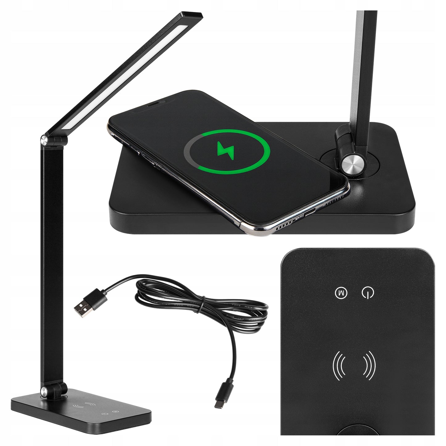 Stalinė LED lempa su įkrovikliu, lietimo būdu valdoma, pritemdoma