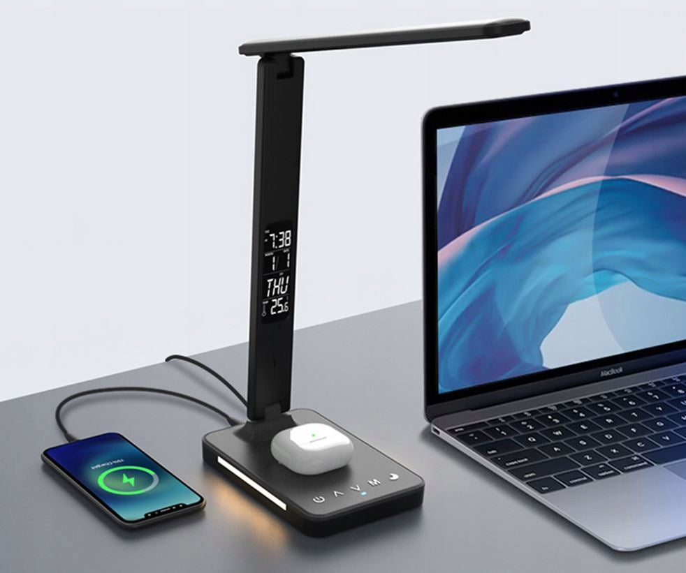 Stalinė lemputė stalinei / braižybos stalui su žadintuvu, Qi 10W indukcija