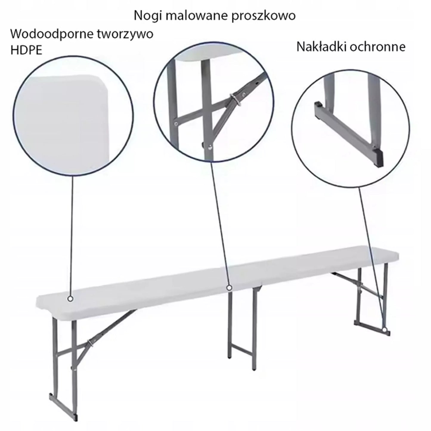 Sulankstamas lauko ir banketų renginių suolas 180 cm, nešiojamas, stabilus