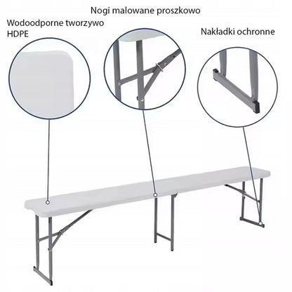 Sulankstamas lauko ir banketų renginių suolas 180 cm, nešiojamas, stabilus