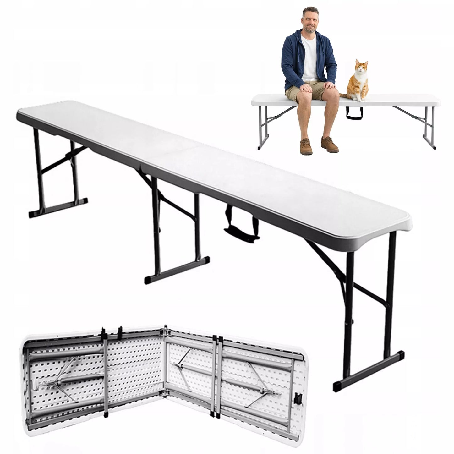 Sulankstamas lauko ir banketų renginių suolas 180 cm, nešiojamas, stabilus