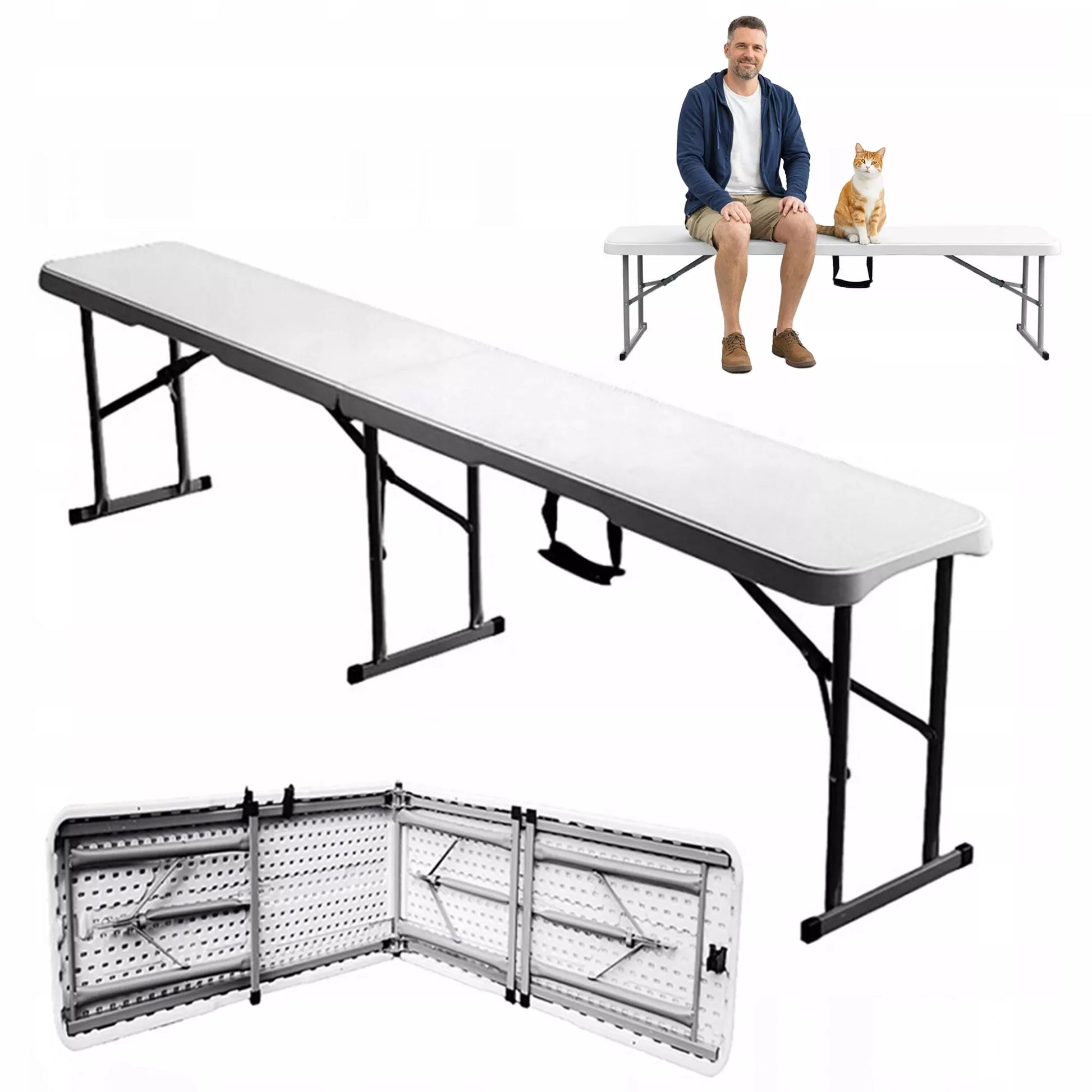 Sulankstamas lauko ir banketų renginių suolas 180 cm, nešiojamas, stabilus