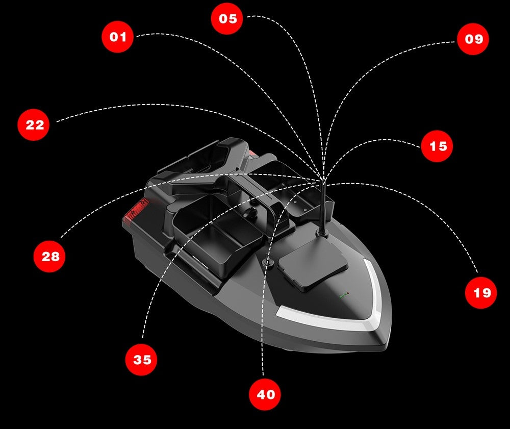 GPS masalinė valtis 500M LED 2KG Dvigubas variklis 10KM/H 12000mAh 2 akumuliatoriai KREPŠYS