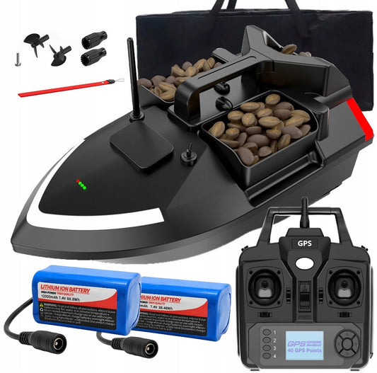 GPS masalinė valtis 500M LED 2KG Dvigubas variklis 10KM/H 12000mAh 2 akumuliatoriai KREPŠYS