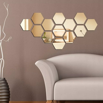 LUSTRA HEXAGON komplektas 12 vnt. DEKORATYVINIAI veidrodžiai sieniniai į kambarį 9cm madingi