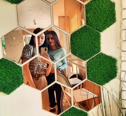 LUSTRA HEXAGON komplektas 12 vnt. DEKORATYVINIAI veidrodžiai sieniniai į kambarį 9cm madingi