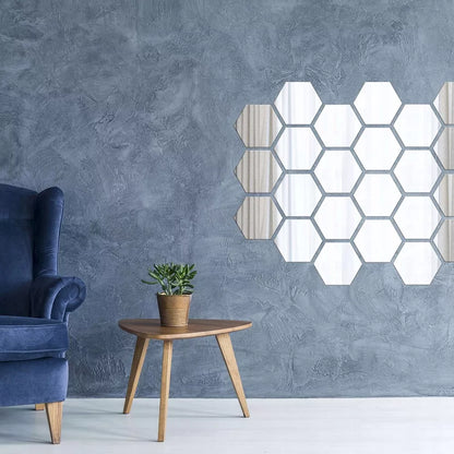 LUSTRA HEXAGON komplektas 12 vnt. DEKORATYVINIAI veidrodžiai sieniniai į kambarį 9cm madingi