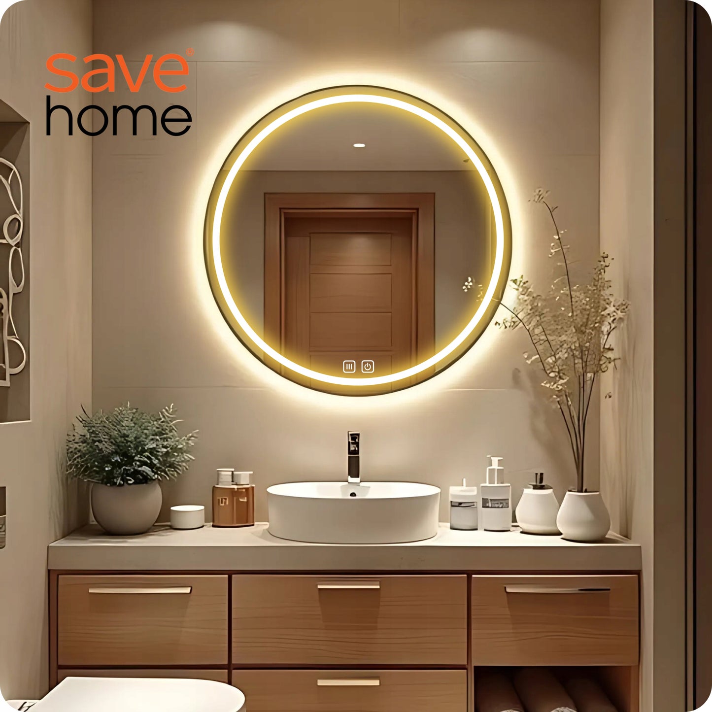 Vonios veidrodis LED 60 cm apvalus apšviestas lietimui jautrus nerasojantis 3 spalvų