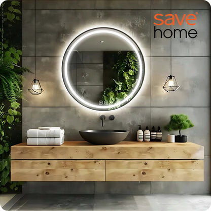 Vonios veidrodis LED 60 cm apvalus apšviestas lietimui jautrus nerasojantis 3 spalvų