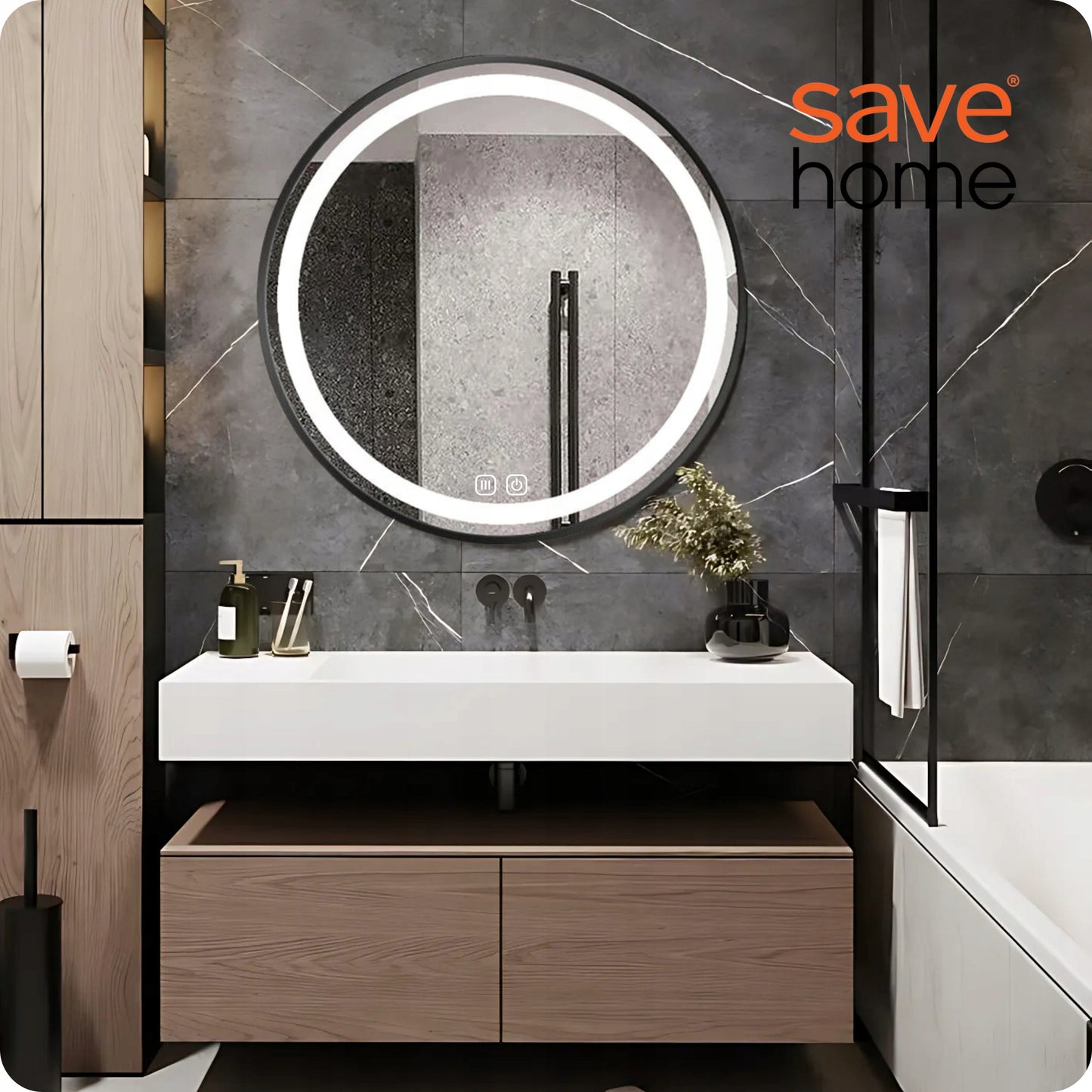 Vonios veidrodis LED 60 cm apvalus apšviestas lietimui jautrus nerasojantis 3 spalvų