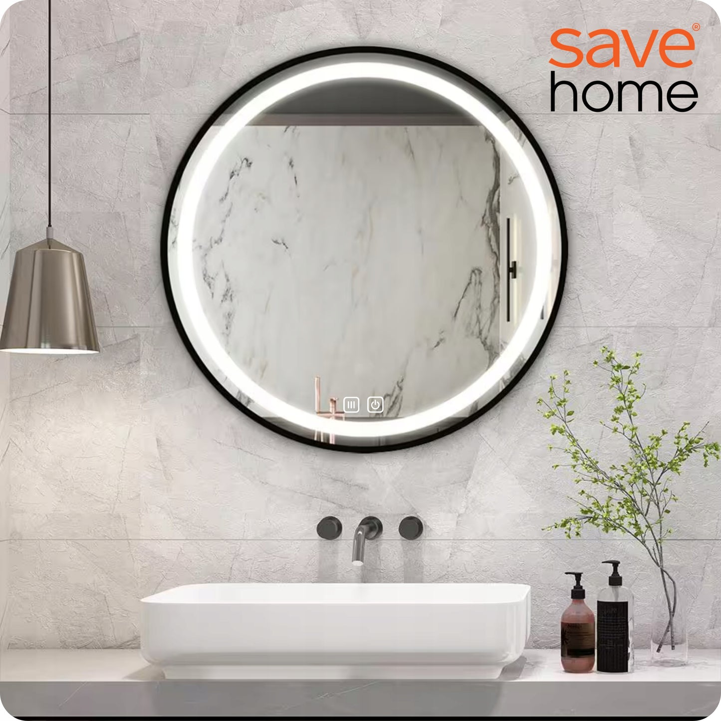 Vonios veidrodis LED 60 cm apvalus apšviestas lietimui jautrus nerasojantis 3 spalvų