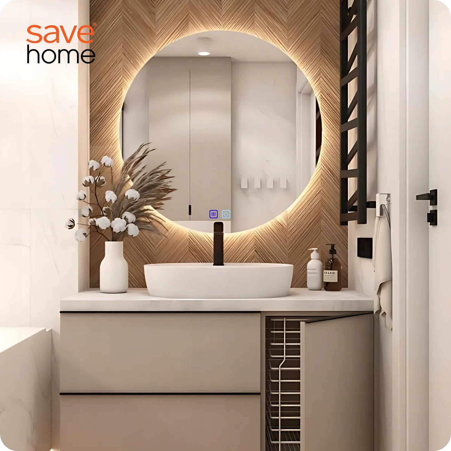 Apvalus LED vonios veidrodis 80 cm, lietimui jautrus, su apsauga nuo rasojimo, 3 spalvų temperatūros