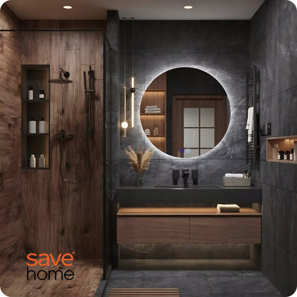 Apvalus LED vonios veidrodis 80 cm, lietimui jautrus, su apsauga nuo rasojimo, 3 spalvų temperatūros