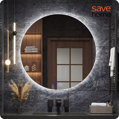 Apvalus LED vonios veidrodis 80 cm, lietimui jautrus, su apsauga nuo rasojimo, 3 spalvų temperatūros