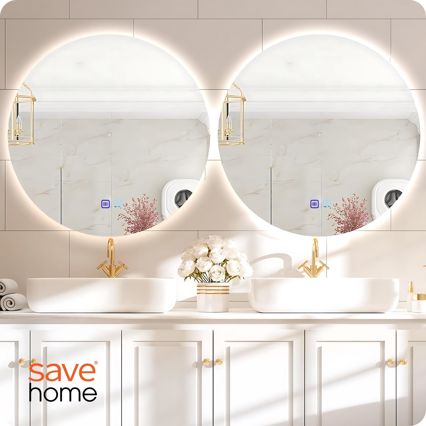 Apvalus LED vonios veidrodis 80 cm, lietimui jautrus, su apsauga nuo rasojimo, 3 spalvų temperatūros