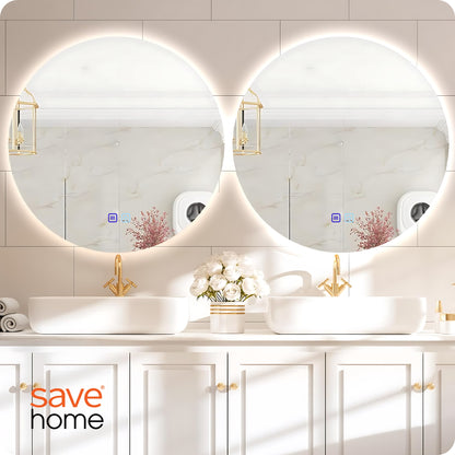 Apvalus LED vonios veidrodis 80 cm, lietimui jautrus, su apsauga nuo rasojimo, 3 spalvų temperatūros