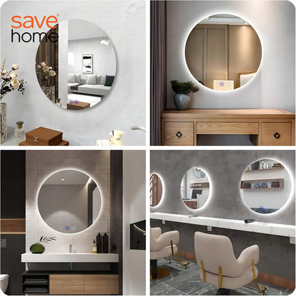 Apvalus LED vonios veidrodis 80 cm, lietimui jautrus, su apsauga nuo rasojimo, 3 spalvų temperatūros