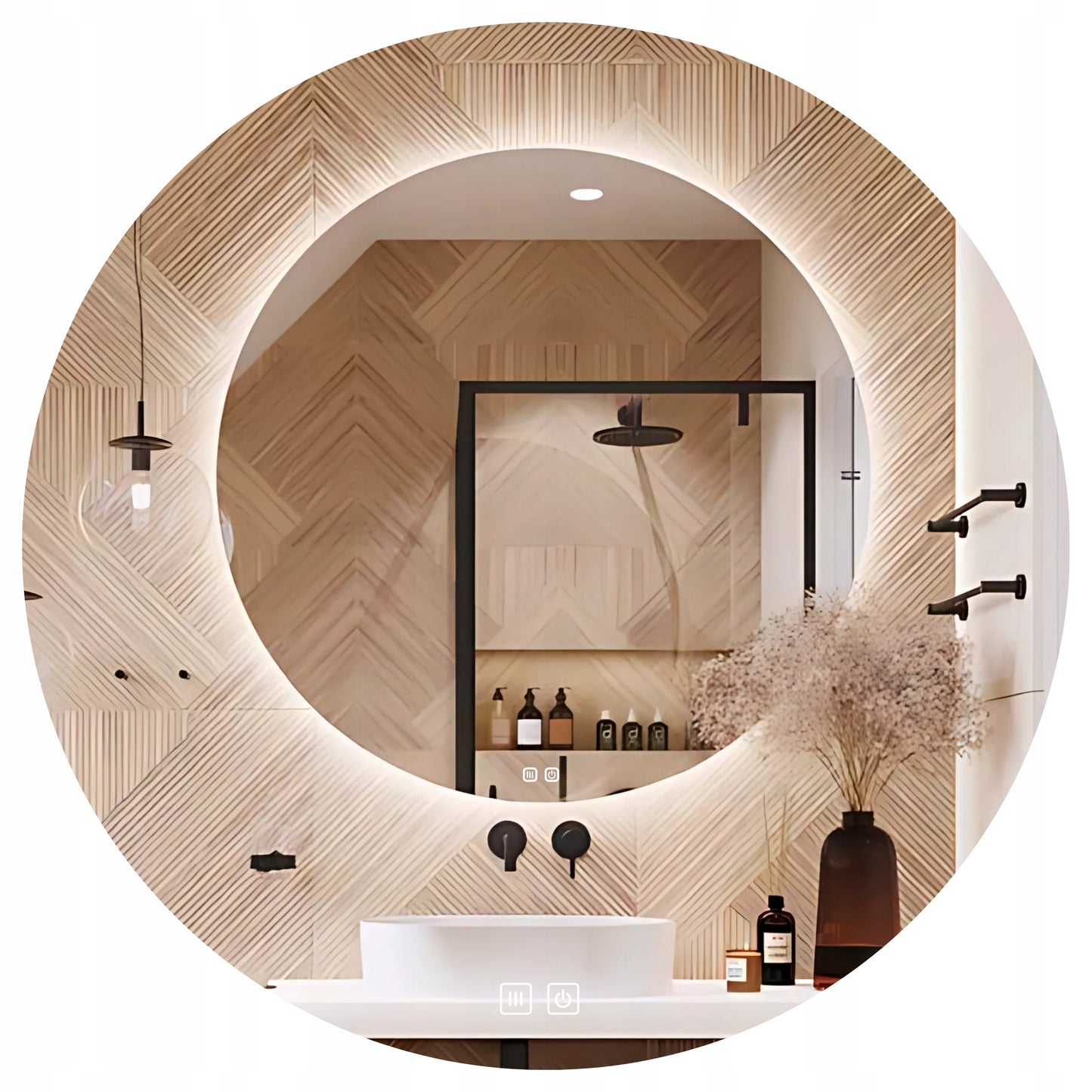 Apvalus LED vonios veidrodis 80 cm, lietimui jautrus, su apsauga nuo rasojimo, 3 spalvų temperatūros