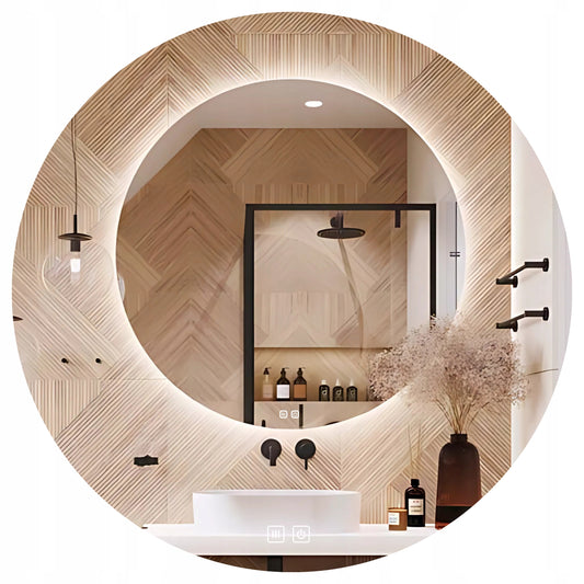 Apvalus LED vonios veidrodis 80 cm, lietimui jautrus, su apsauga nuo rasojimo, 3 spalvų temperatūros