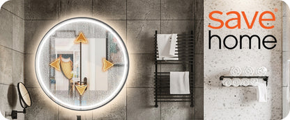 LED vonios veidrodis 80 cm apvalus su apšvietimu ir loft stiliaus rėmeliu, be garų