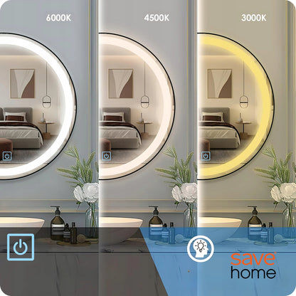 LED vonios veidrodis 80 cm apvalus su apšvietimu ir loft stiliaus rėmeliu, be garų