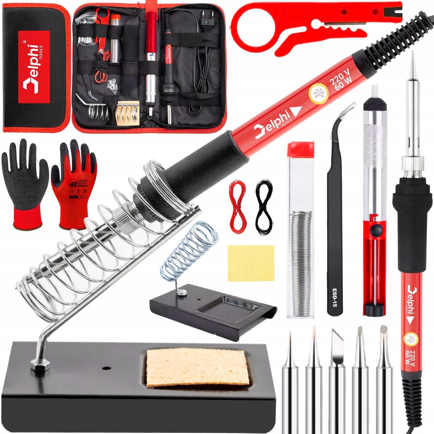 PRECIZINIS KOLBINIS LITUOKLIS 60W ATRESISTORINIS, LITAVIMO RINKINYS, STOVAS, DĖKLAS