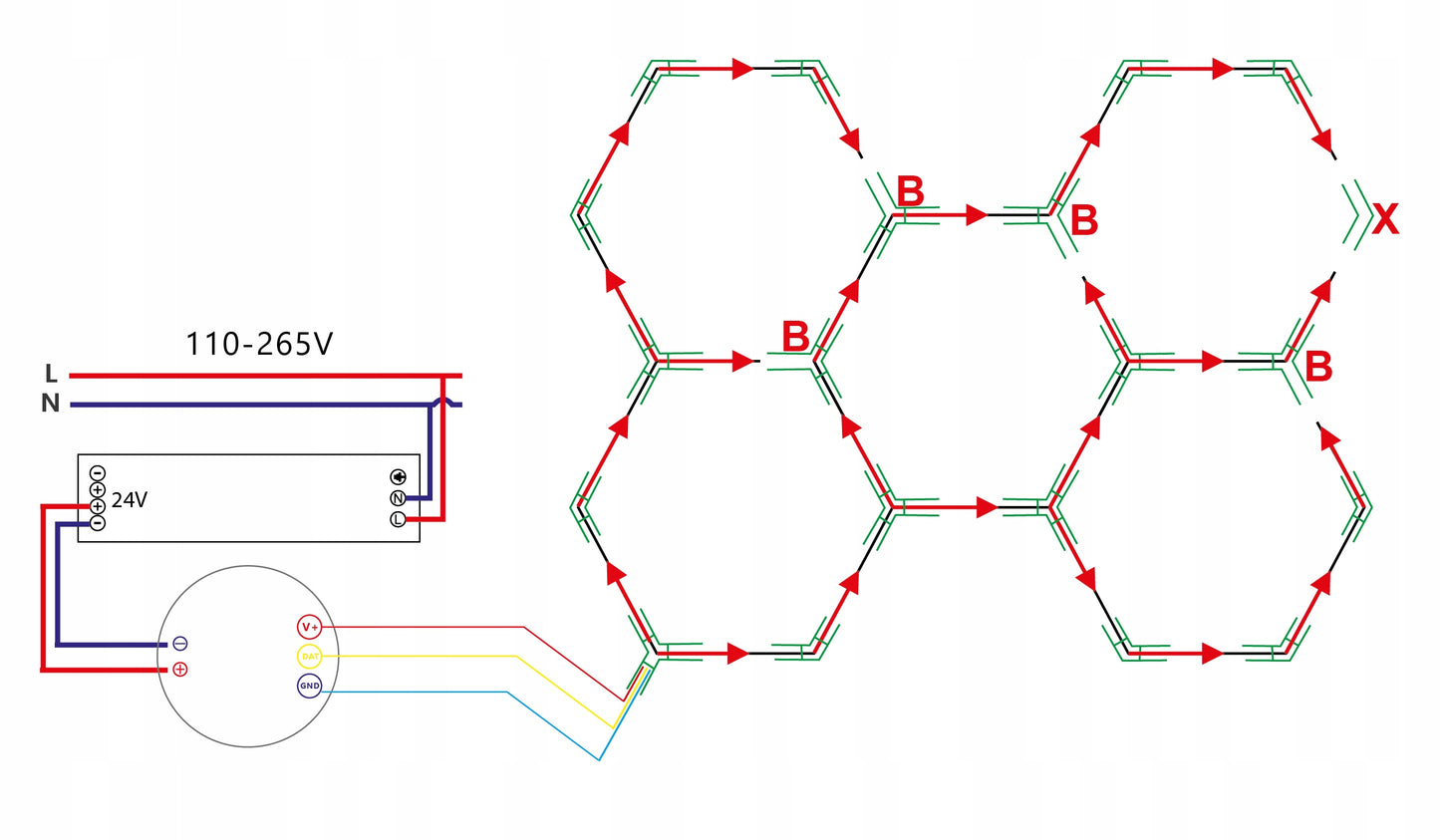 LED lempa HEXAGON RGB 180W Panelinis apšvietimas dirbtuvėms, namams + programėlės ir pultelio valdymas