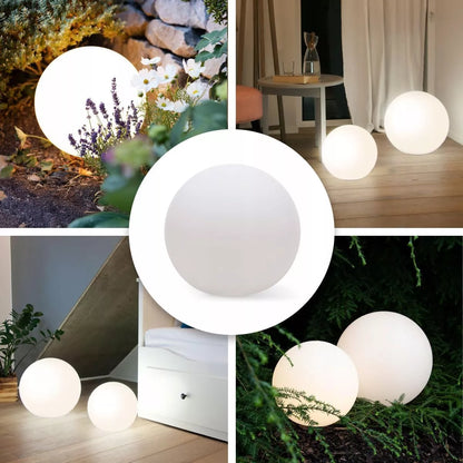 Sodo rutulio formos LED šviestuvas baltas 30cm IP65 230V E27 su integruotu smaigu į žemę