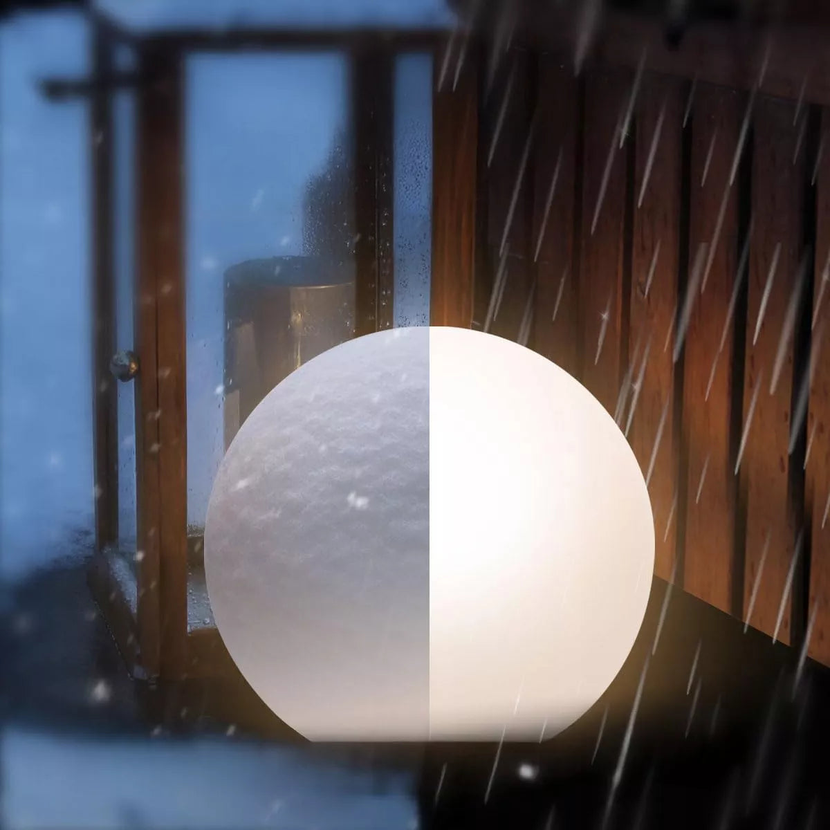 Sodo rutulio formos LED šviestuvas baltas 30cm IP65 230V E27 su integruotu smaigu į žemę