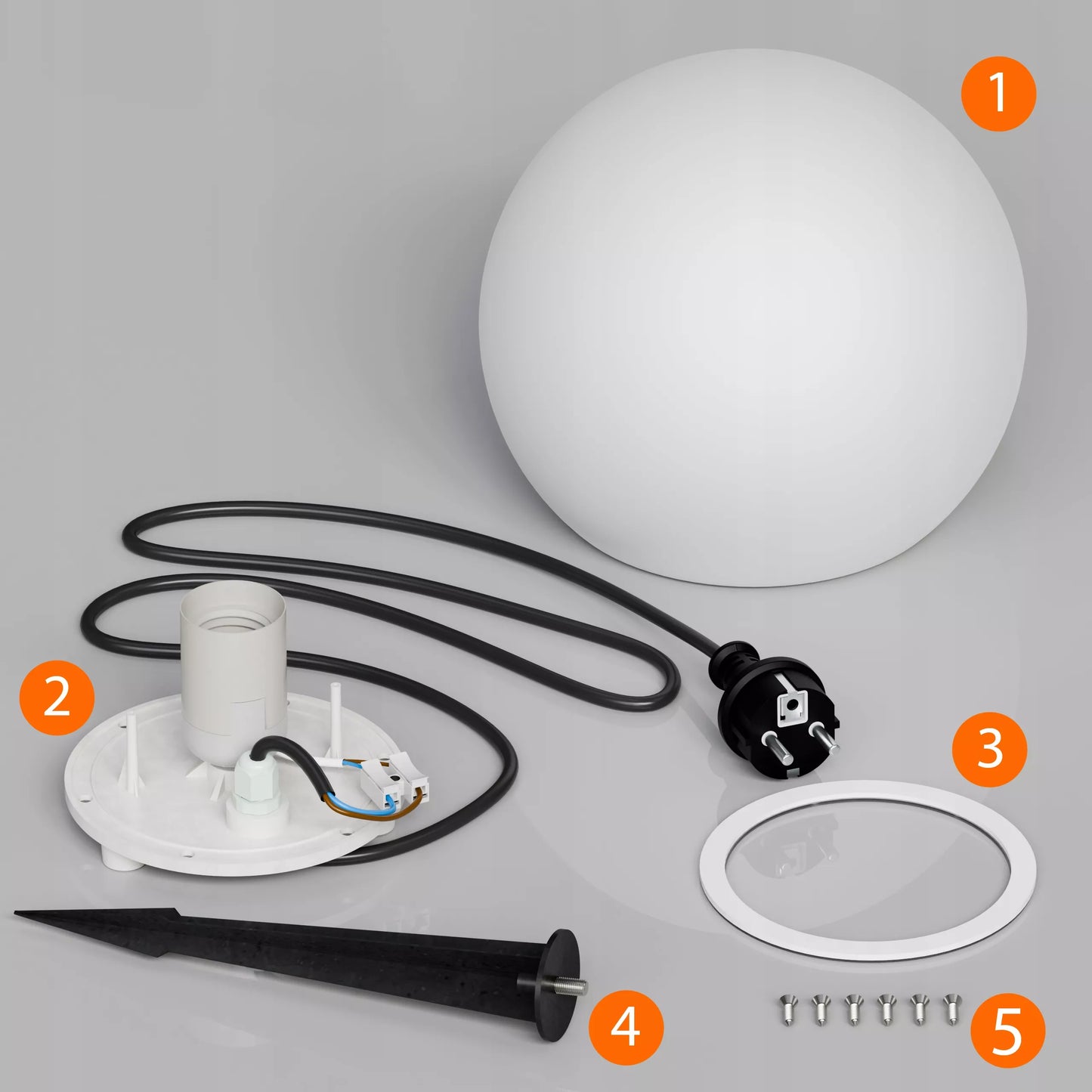 Sodo rutulio formos LED šviestuvas baltas 30cm IP65 230V E27 su integruotu smaigu į žemę