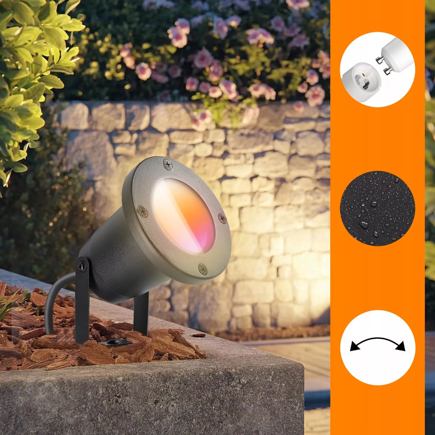 Sodo prožektorius LED GU10 lauko su 5W RGB TUYA LED lempute