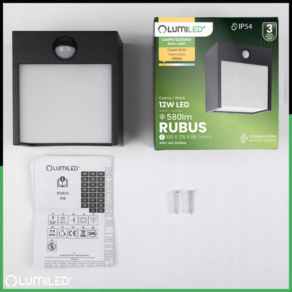 Sieninis LED sodo šviestuvas, lauko fasado sieninis šviestuvas IP54, 12 W su jutikliu