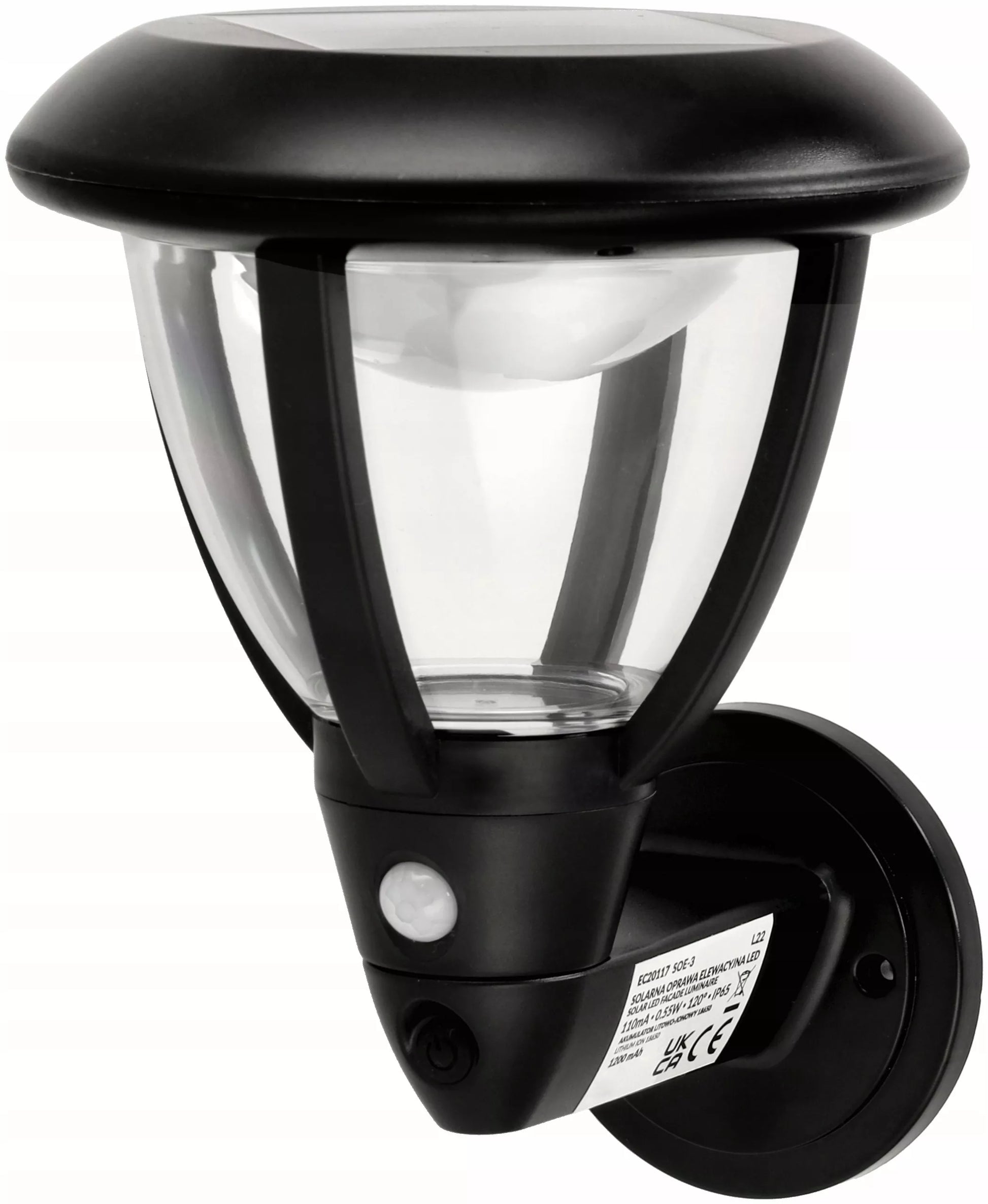 ECOLIGHT saulės energija maitinamas fasadinis LED šviestuvas su judesio ir sutemų jutikliu IP44