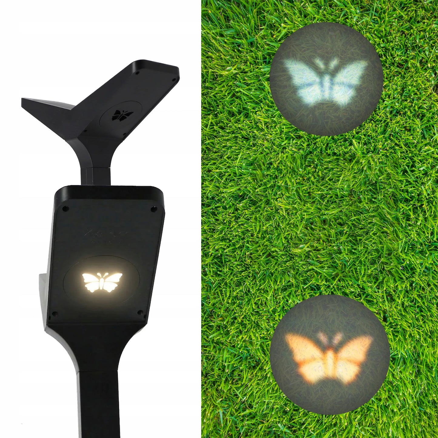 Ogrodowa lampa solarna LED IP65 66 cm wbijana, słupek z motywem motyla, 3000K/6000K, 2 w 1