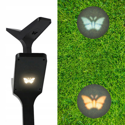 Ogrodowa lampa solarna LED IP65 66 cm wbijana, słupek z motywem motyla, 3000K/6000K, 2 w 1