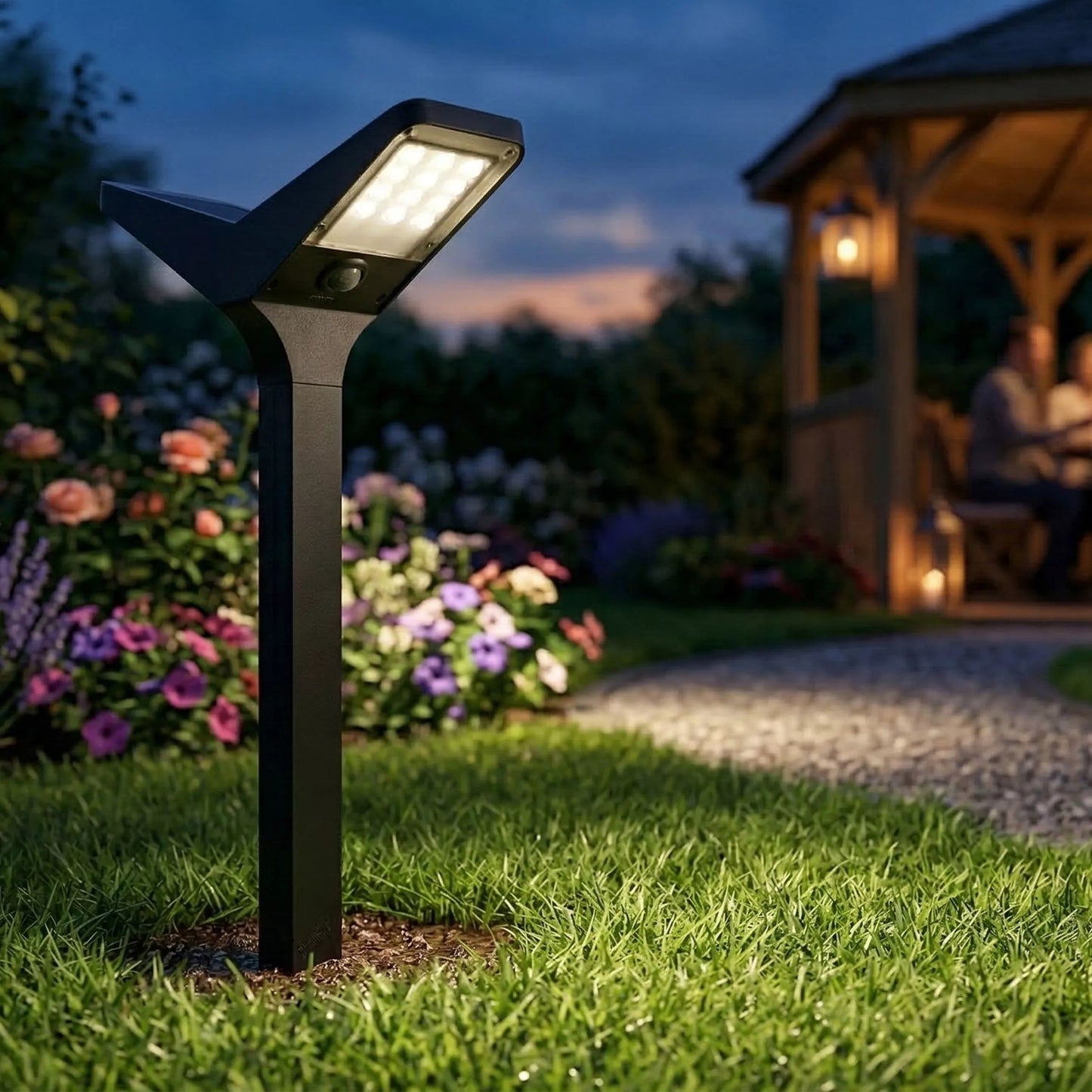 Ogrodowa lampa solarna LED IP65 66 cm wbijana, słupek z motywem motyla, 3000K/6000K, 2 w 1