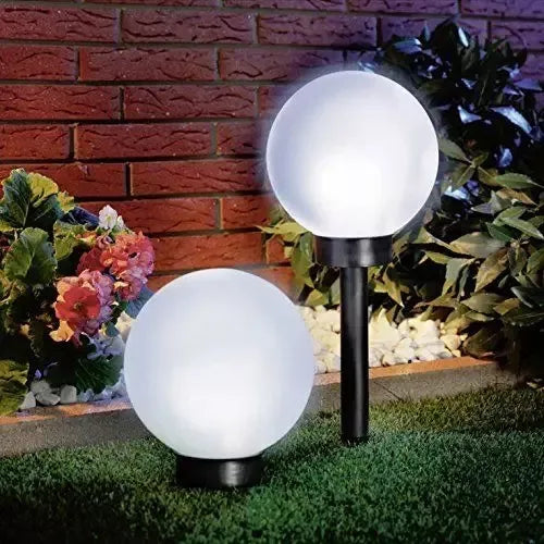 Ogródkowa lampa solarna LED w kształcie kuli, słupek do wbicia, 20 cm, czujnik zmierzchu, mocna