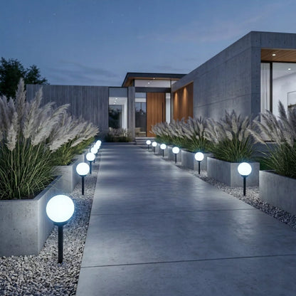 Ogródkowa lampa solarna LED w kształcie kuli, słupek do wbicia, 20 cm, czujnik zmierzchu, mocna