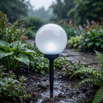 Ogródkowa lampa solarna LED w kształcie kuli, słupek do wbicia, 20 cm, czujnik zmierzchu, mocna