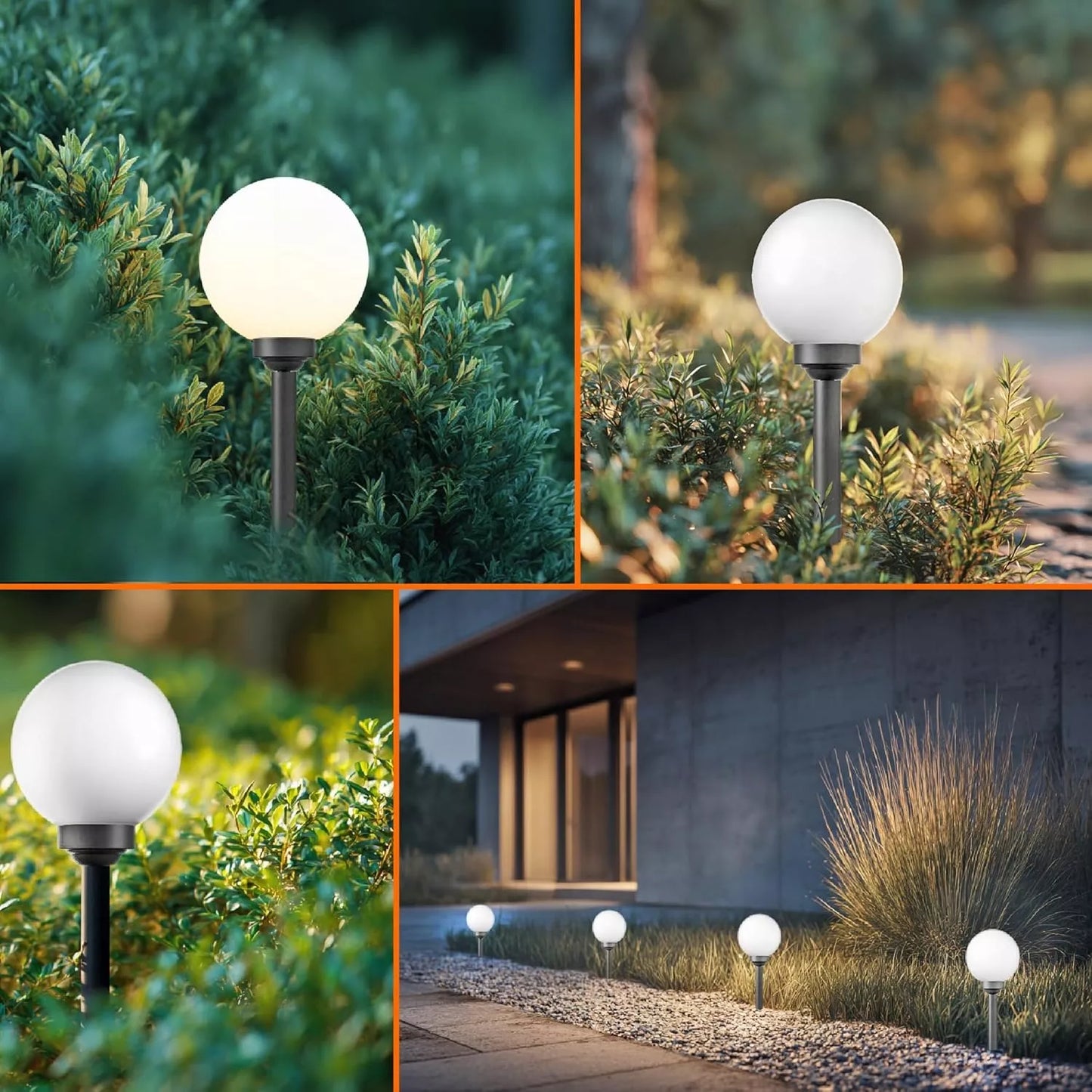 Ogródkowa lampa solarna LED w kształcie kuli, słupek do wbicia, 20 cm, czujnik zmierzchu, mocna