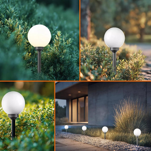 Ogródkowa lampa solarna LED w kształcie kuli, słupek do wbicia, 20 cm, czujnik zmierzchu, mocna