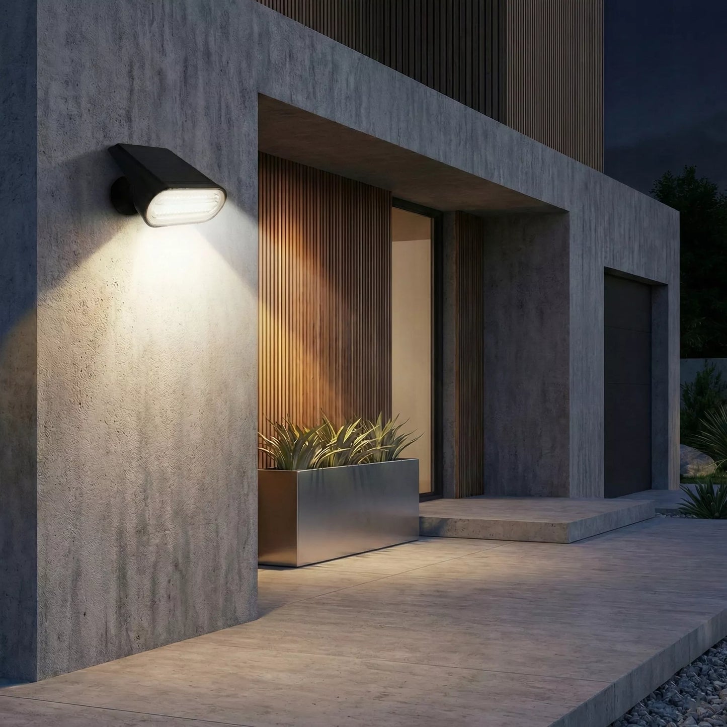 Solarna lampa ogrodowa LED, reflektor i kinkiet ścienny 2 w 1 z czujnikiem zmierzchu