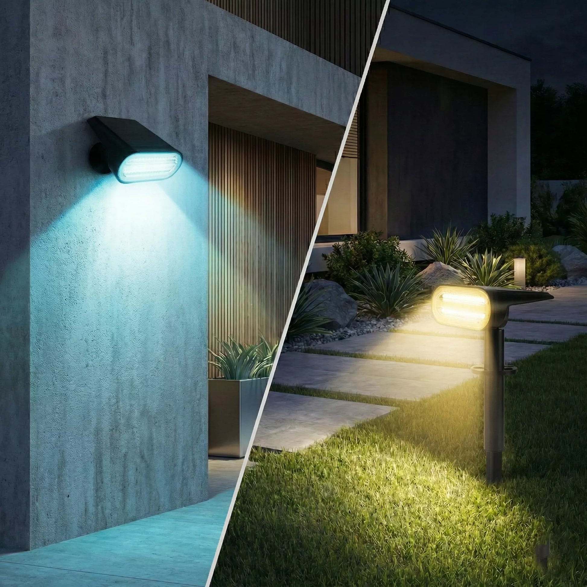 Solarna lampa ogrodowa LED, reflektor i kinkiet ścienny 2 w 1 z czujnikiem zmierzchu