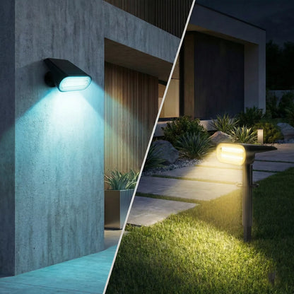 Solarna lampa ogrodowa LED, reflektor i kinkiet ścienny 2 w 1 z czujnikiem zmierzchu