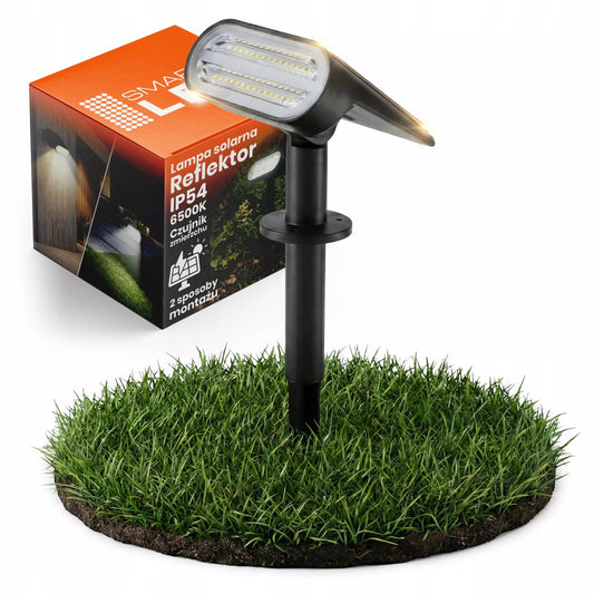 Solarna lampa ogrodowa LED, reflektor i kinkiet ścienny 2 w 1 z czujnikiem zmierzchu